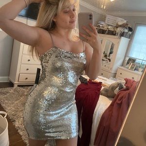 NWT LULUS silver sequin dress
